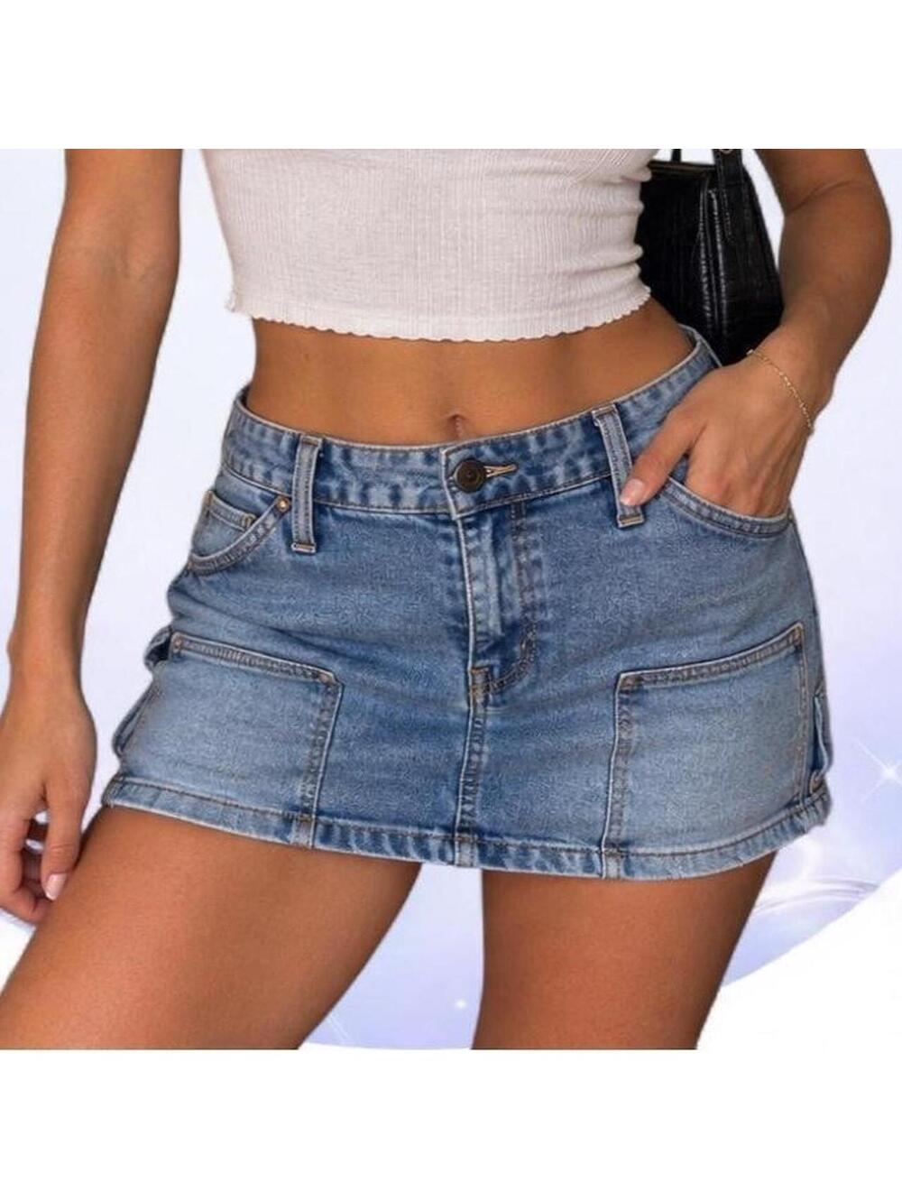 No Boundaries Y2K Light-Wash Denim Micro Mini Skirt